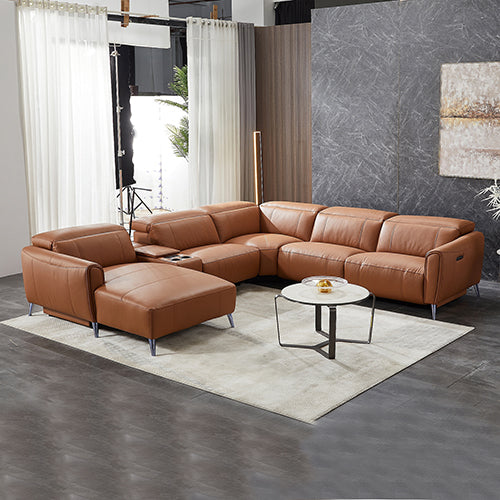 Lainey Sofa Leather With Right Chaise Brown