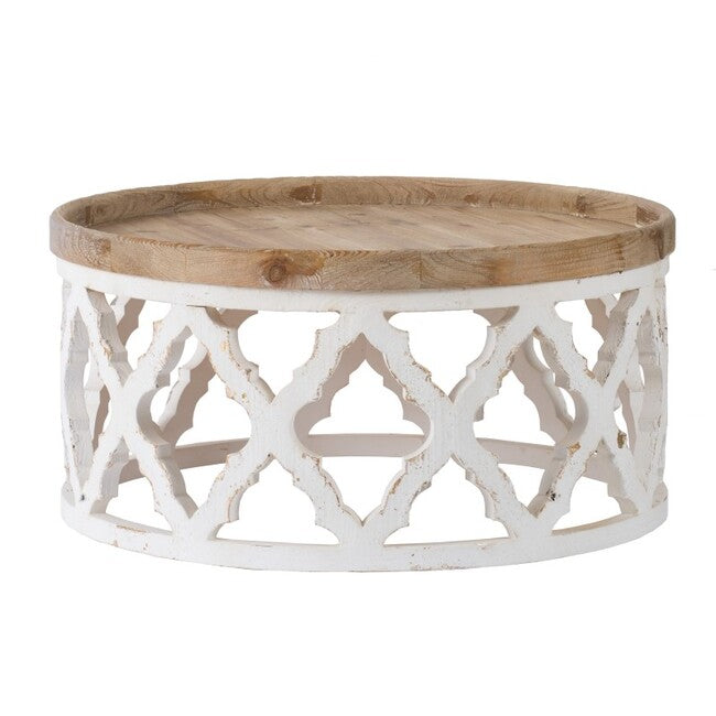 Lattice Round Shabby Chic Coffee Table - Distressed White