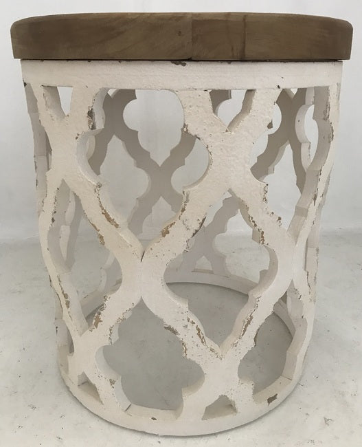 Lattice Round Shabby Chic Side Table - Distressed White