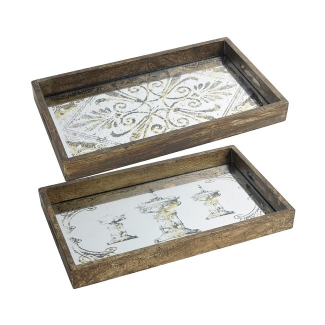 Antique Mirror Rectangular Trays (Set of 2)