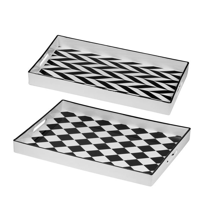 Black & White Patterned Serving Trays (Set of 2)