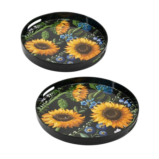 Sunflower Decorative Round serving Trays (Set of 2)