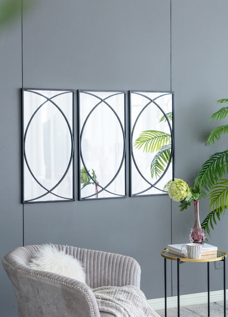 Black Swirl Wall Iron Frame Mirror (Set of 3)