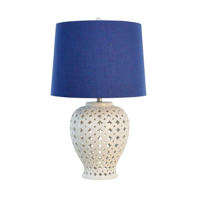 Lattice Tall White Table Lamp  - Blue Shade