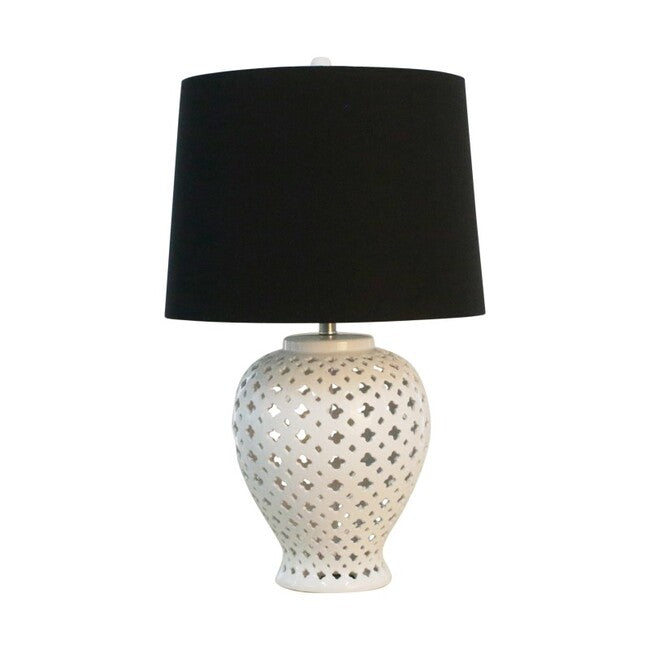 Lattice Tall White Table Lamp - Black Shade