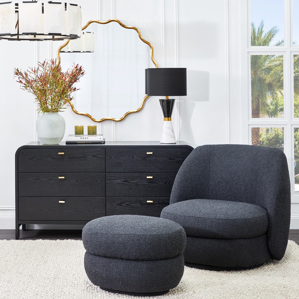 Aurora Swivel Chair - Black Onyx Boucle