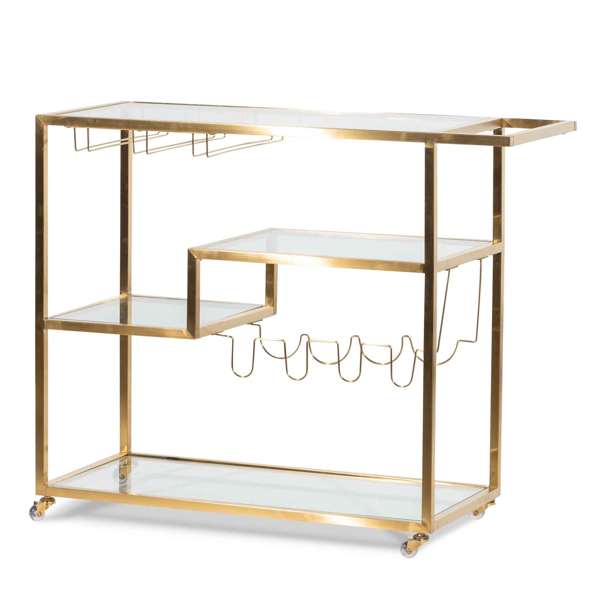 Arden Glass Bar Cart - Brushed Gold Base