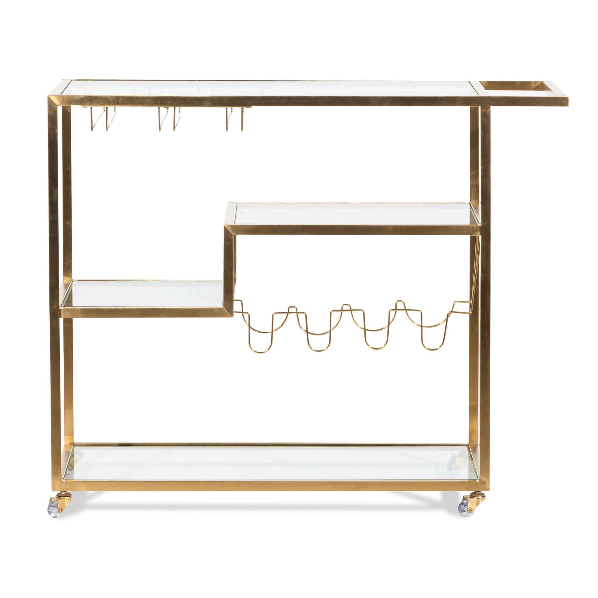 Arden Glass Bar Cart - Brushed Gold Base