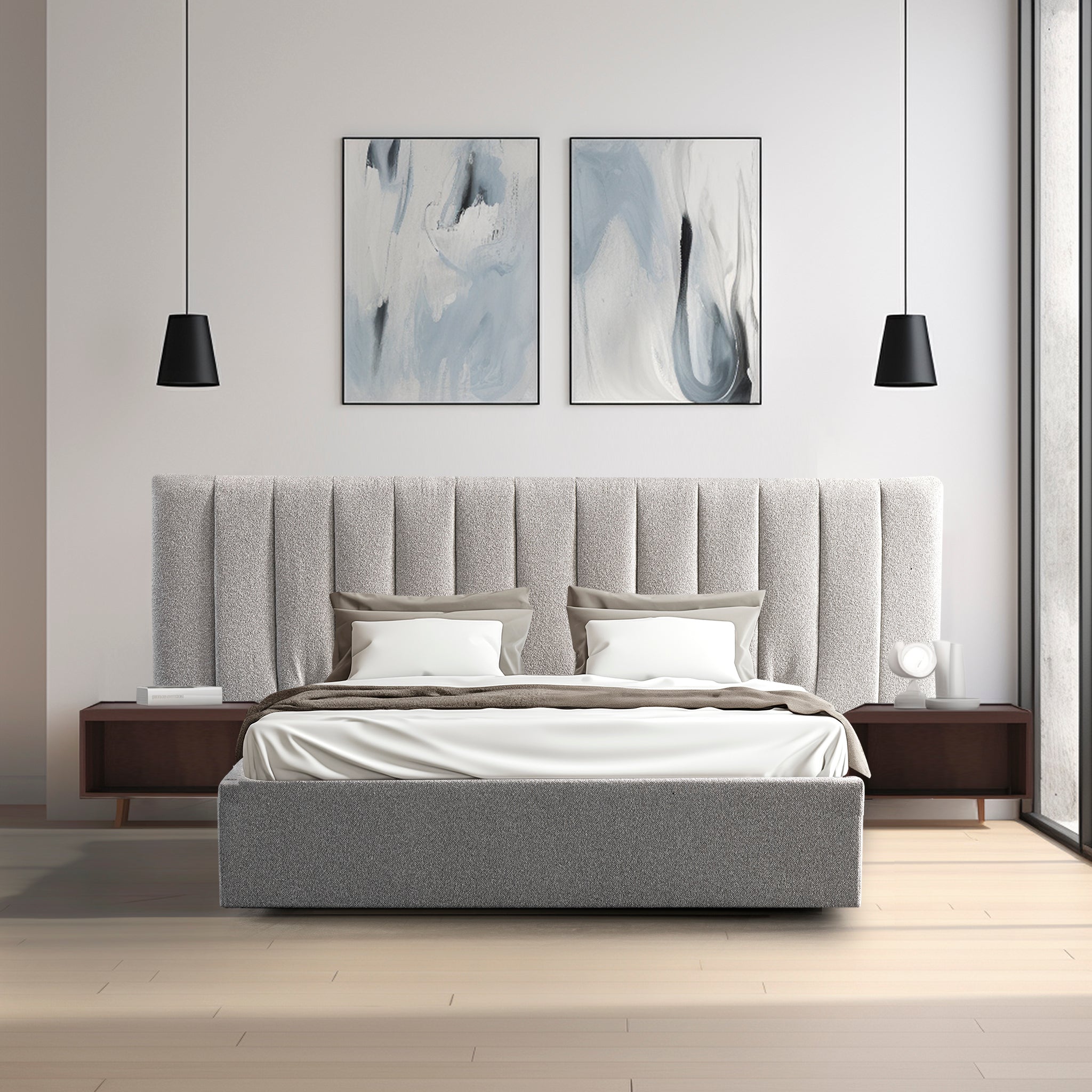 Ralph Wide Base Queen Bed Frame - Clay Grey with Storage