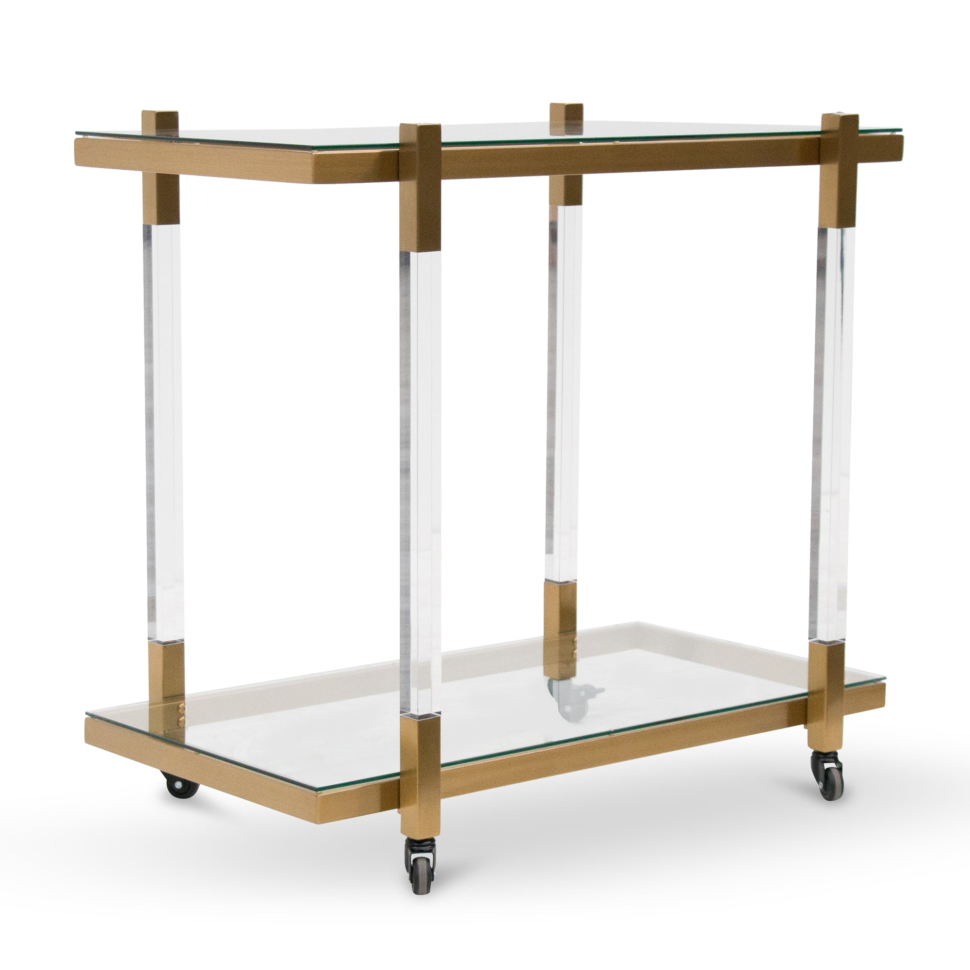 Myron Glass Bar Cart - Brushed Gold