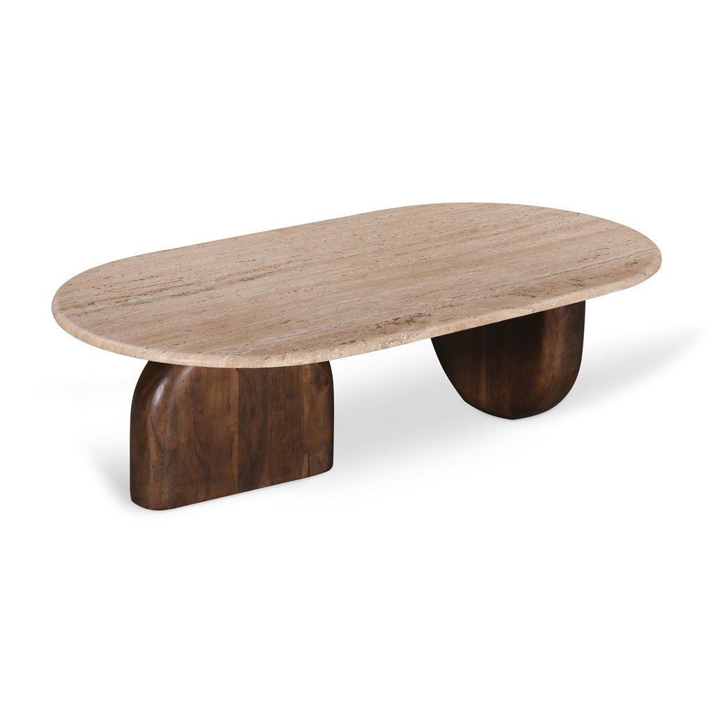 Erkin 1.2m Travertine Top Oval Coffee Table - Walnut