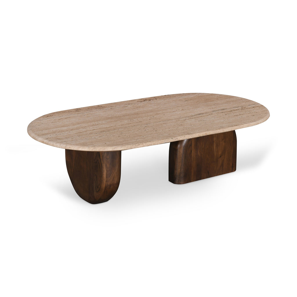 Erkin 1.2m Travertine Top Oval Coffee Table - Walnut