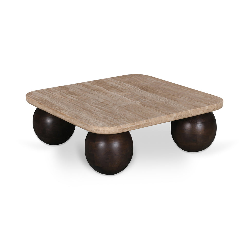 Omran 90cm Travertine Top Coffee Table - Walnut