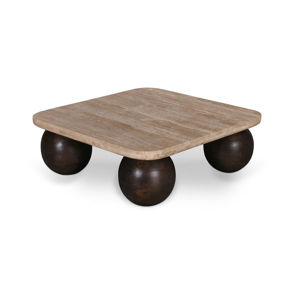 Omran 90cm Travertine Top Coffee Table - Walnut