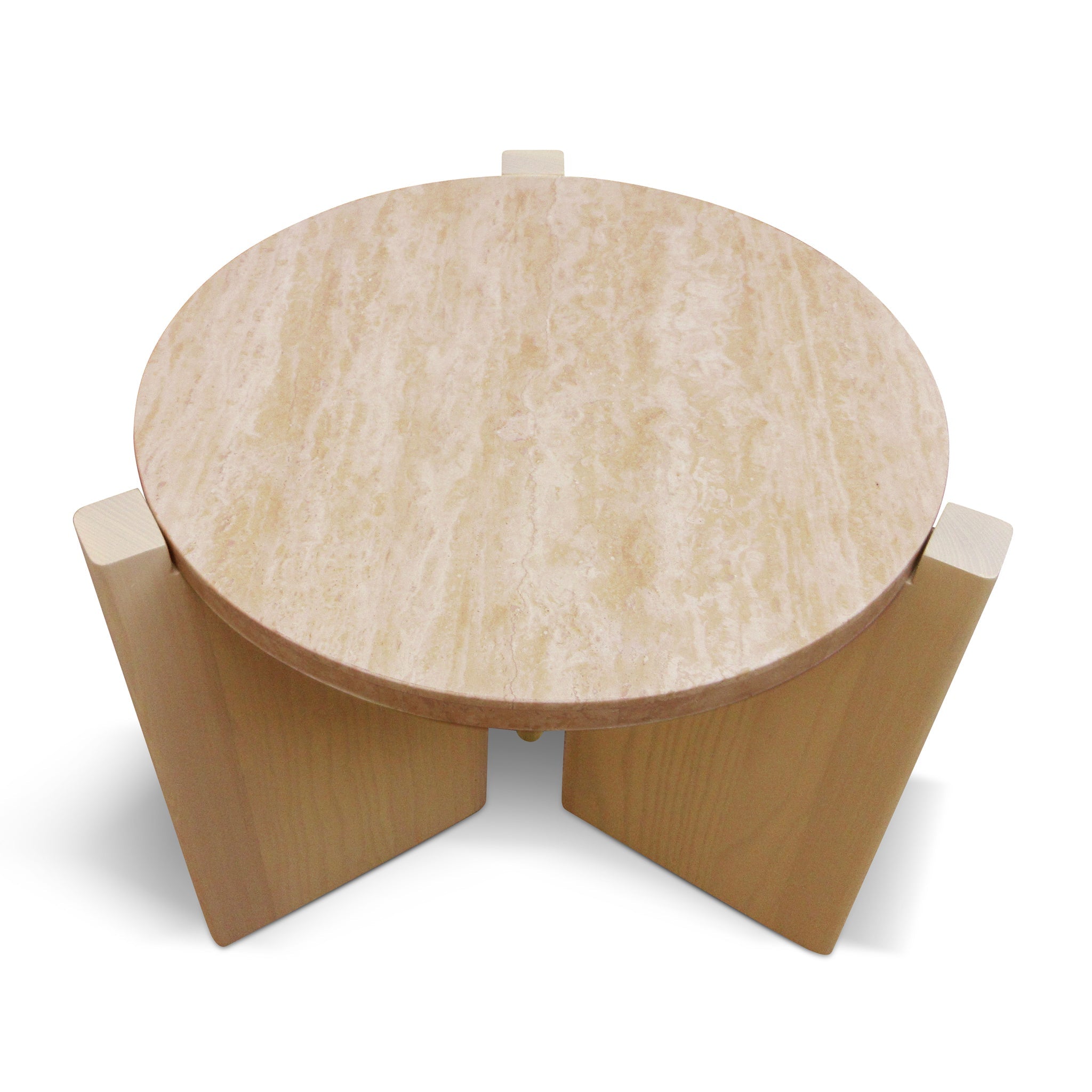 Linden Travertine Top Round Nested Table - Creme Ash