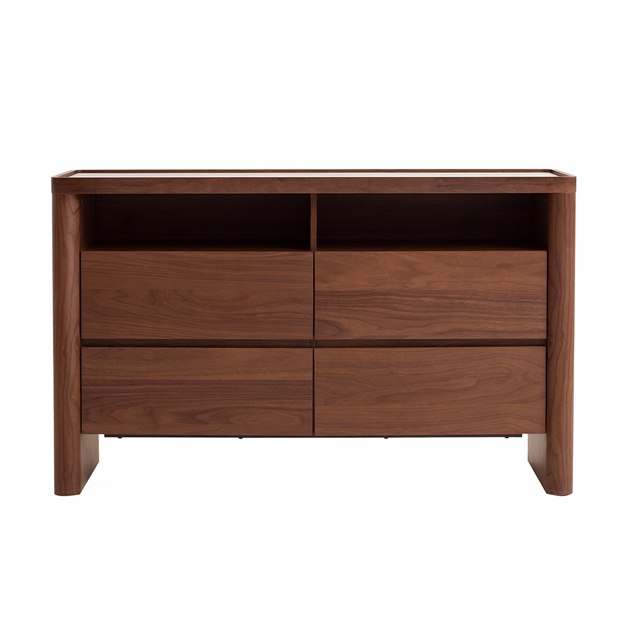 Modesta Glass Top Chest of Drawer - Walnut