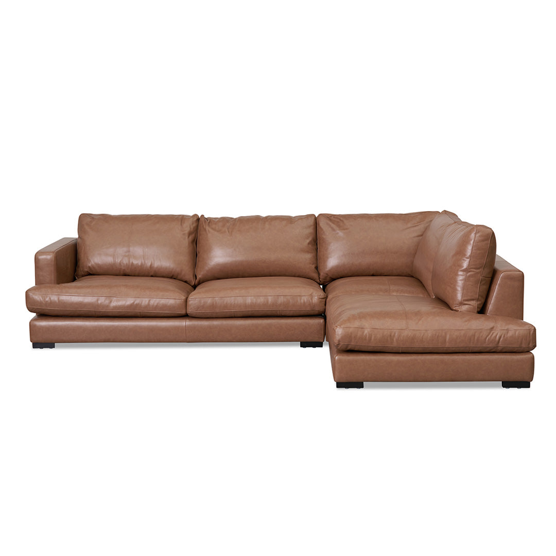 Lucinda 4 Seater Right Chaise Sofa - Caramel Brown