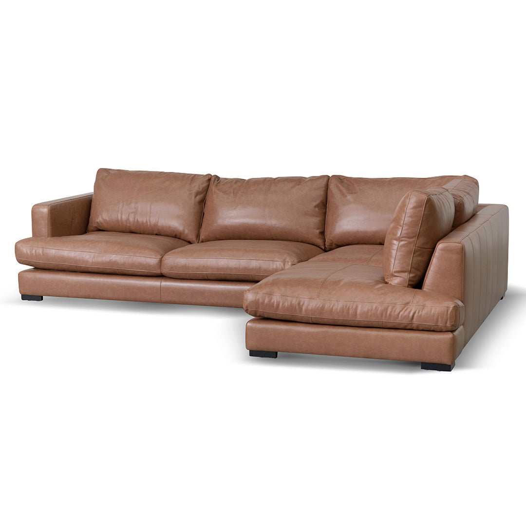 Lucinda 4 Seater Right Chaise Sofa - Caramel Brown