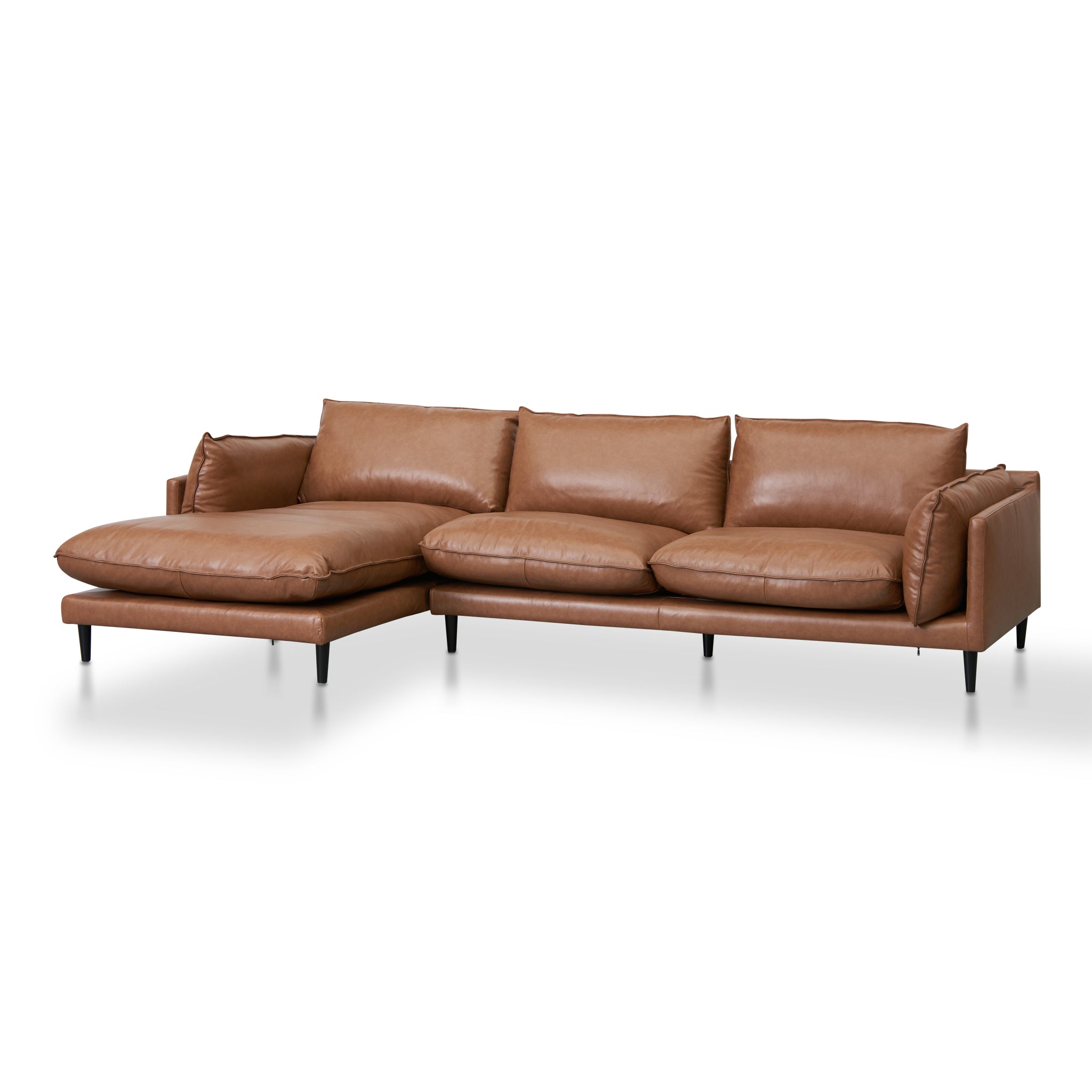 Lucio 4 Seater Left Chaise Leather Sofa - Caramel Brown