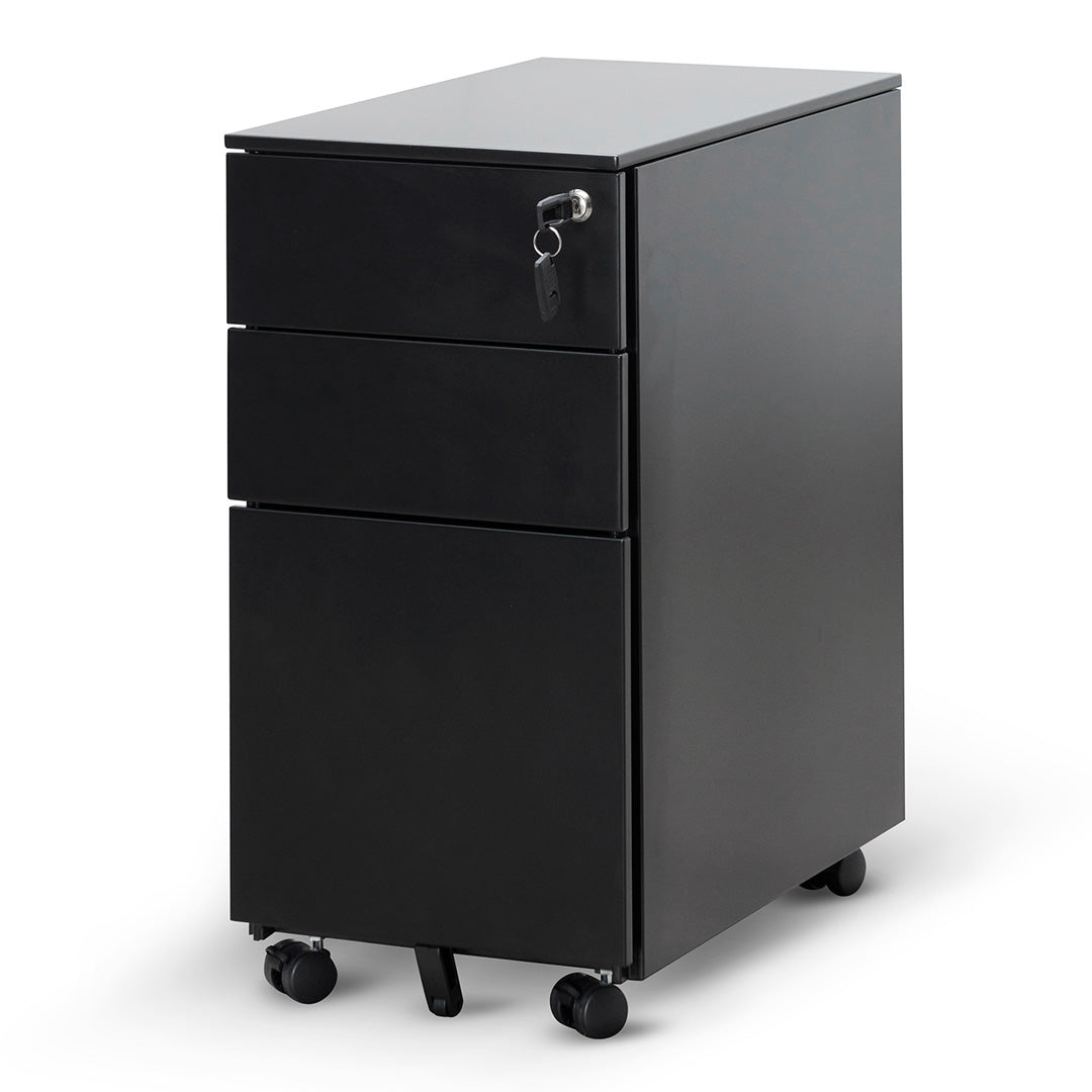 Russel 3 Drawers Slim Mobile Pedestal - Black