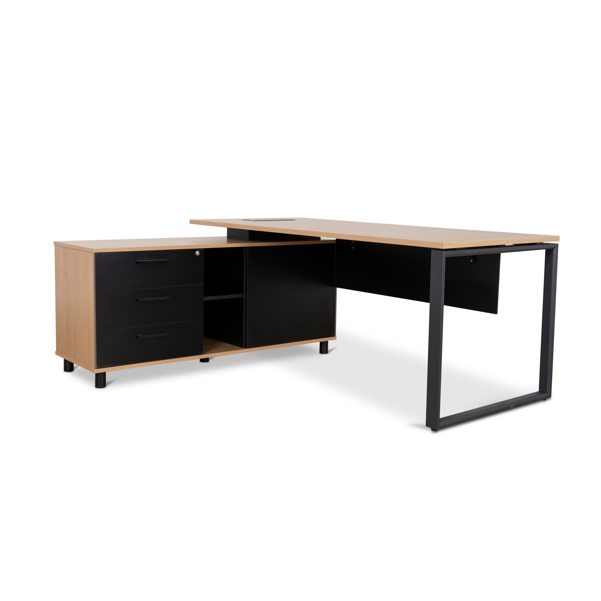 Halo 1.8m Executive Desk Left Return with Black Legs - Natural