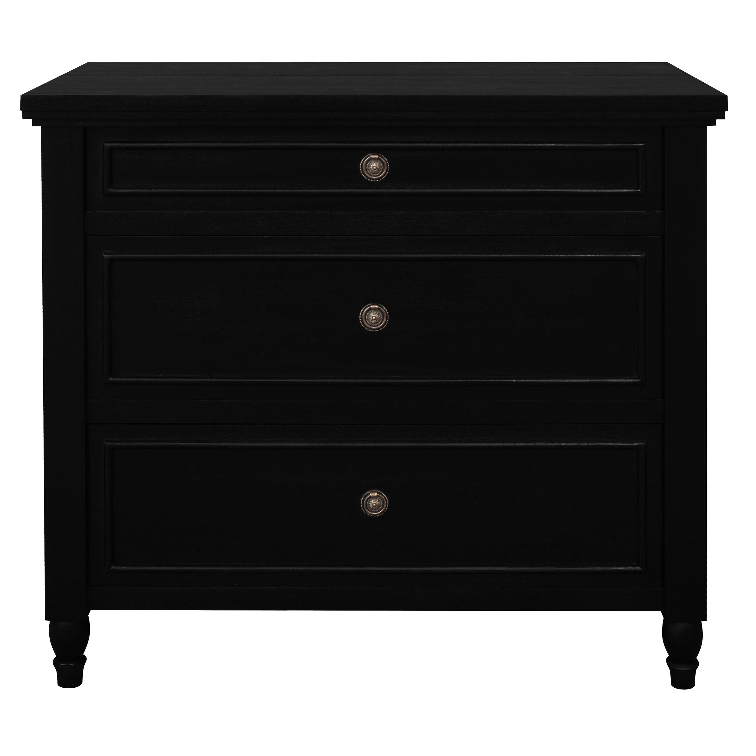 Beau 3 Drawer Solid White Cedar Turn Leg Dresser - Black