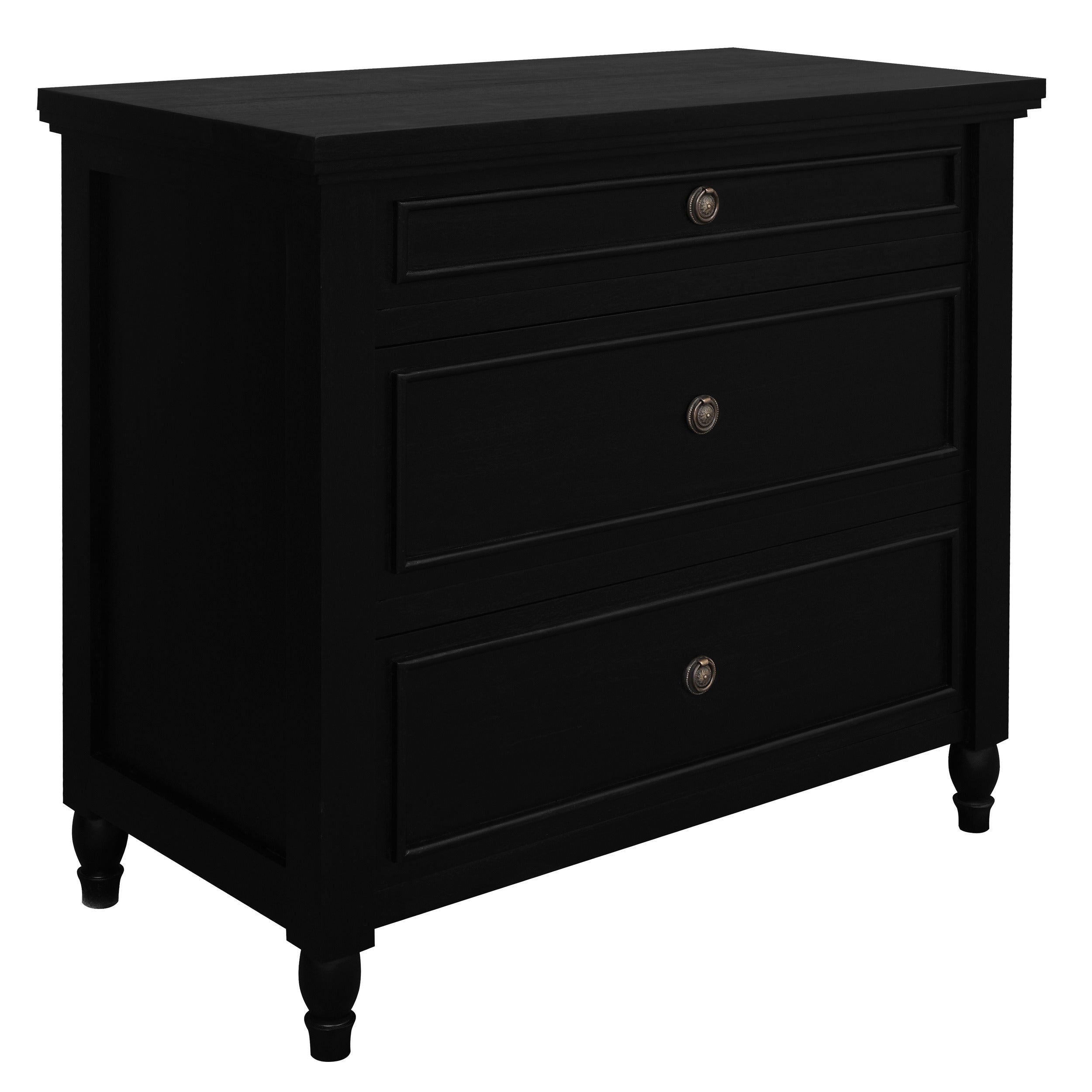 Beau 3 Drawer Solid White Cedar Turn Leg Dresser - Black