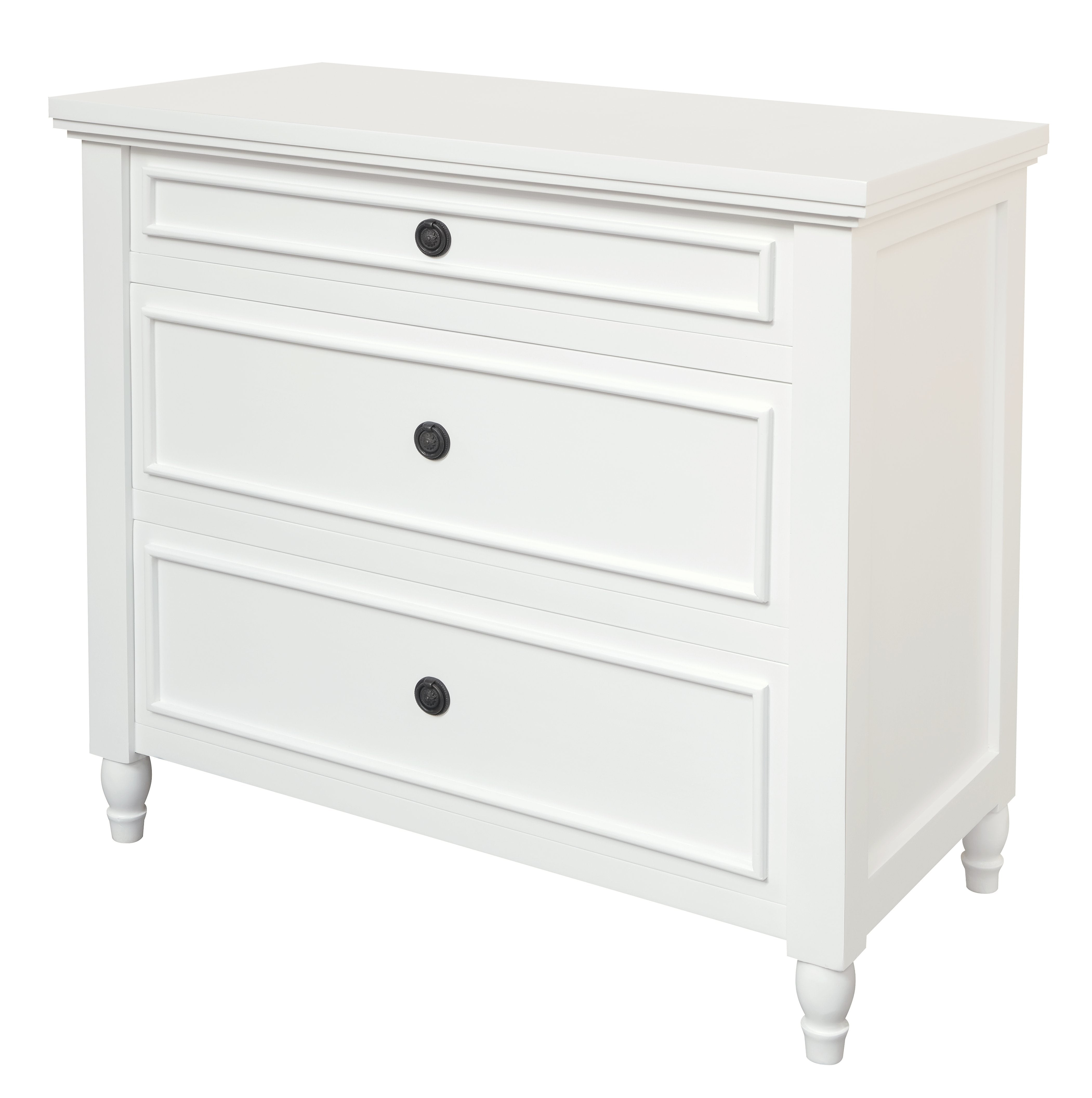 Beau 3 Drawer Solid White Cedar Turn Leg Dresser - White