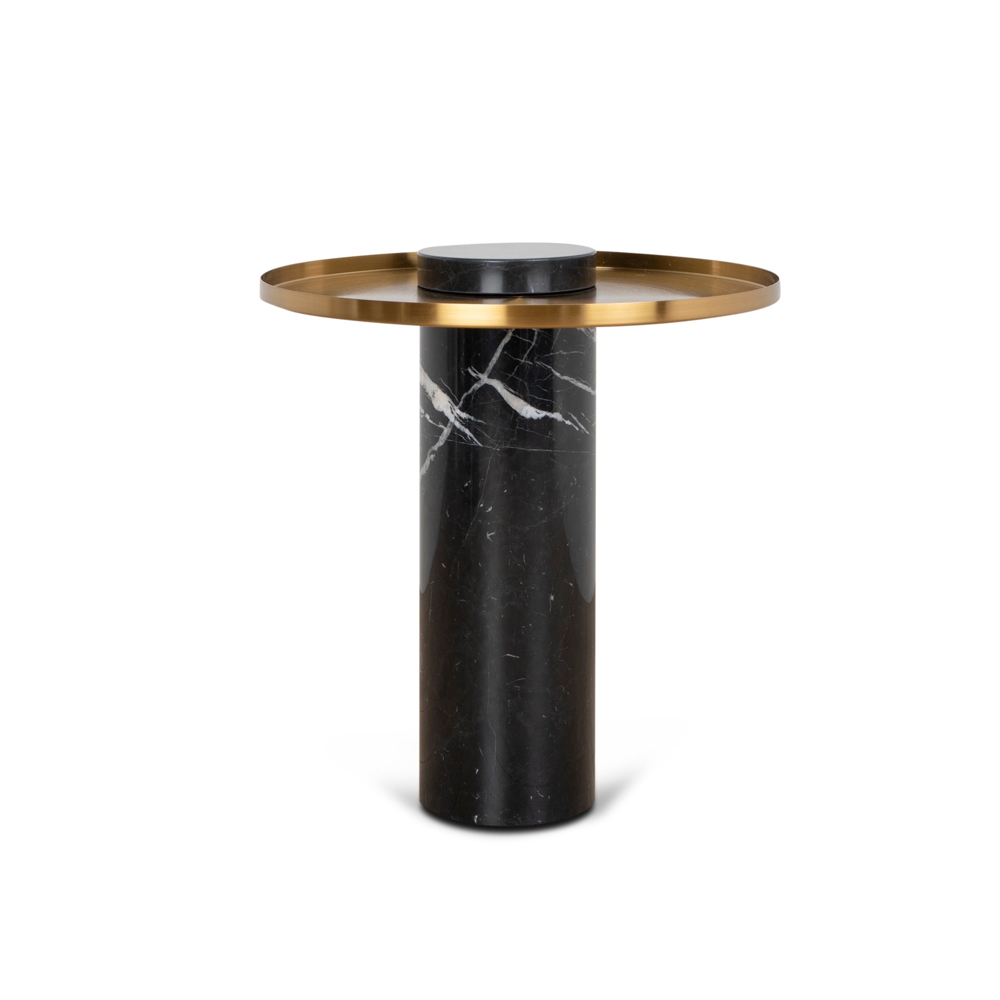 Marcela 40cm Round Brushed Gold Side Table - Black Marble