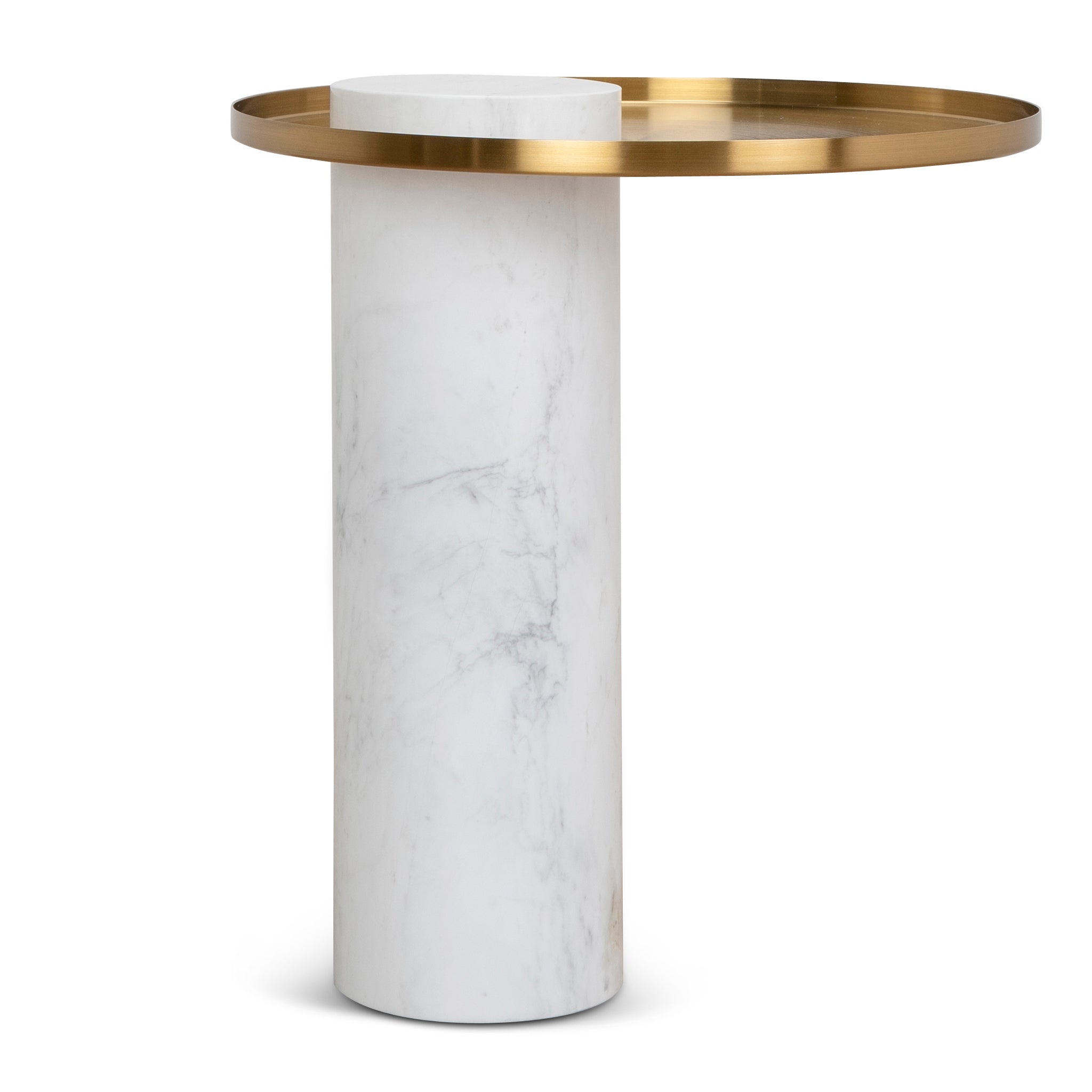 Marcela 40cm Round Brushed Gold Side Table - Carrara Marble