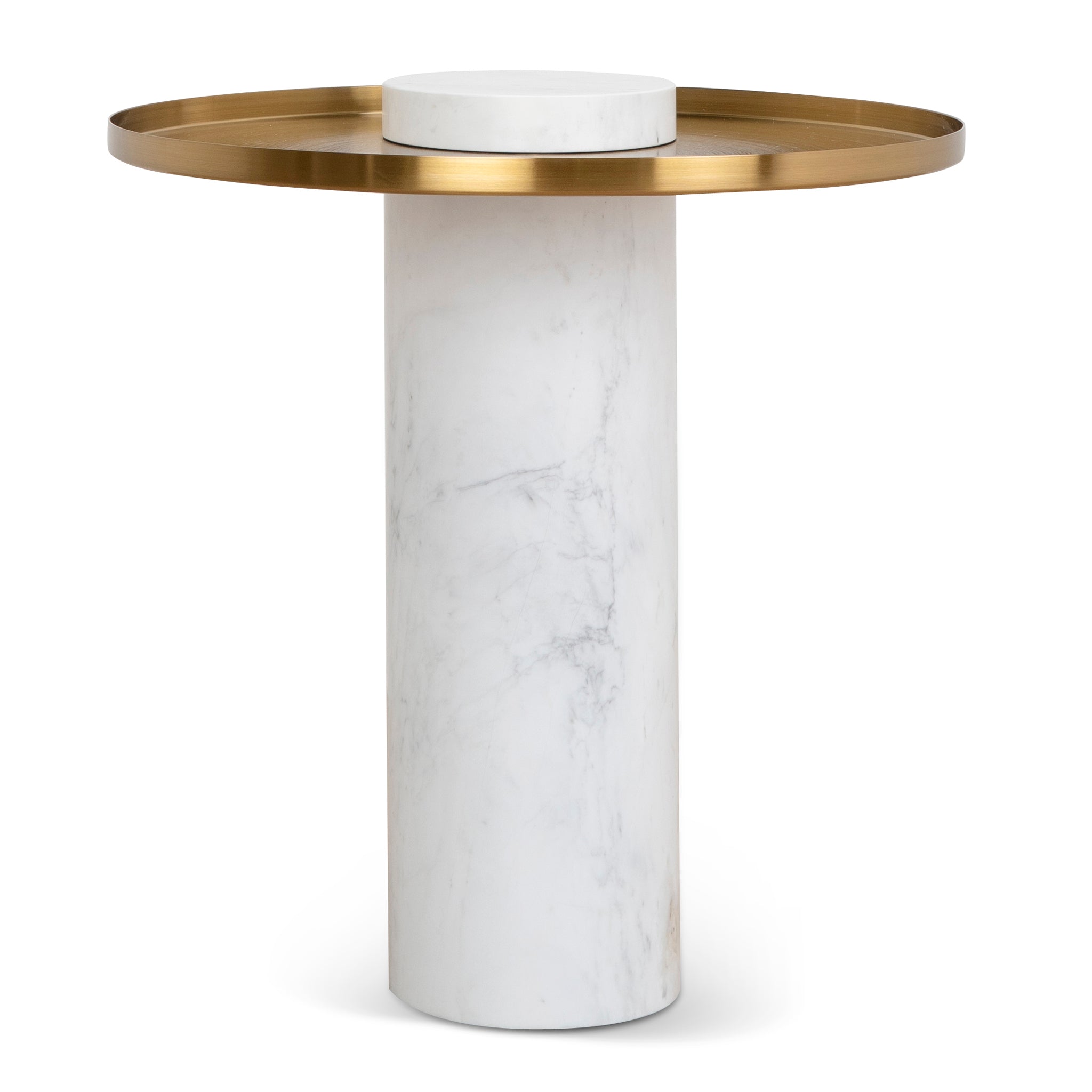 Marcela 40cm Round Brushed Gold Side Table - Carrara Marble