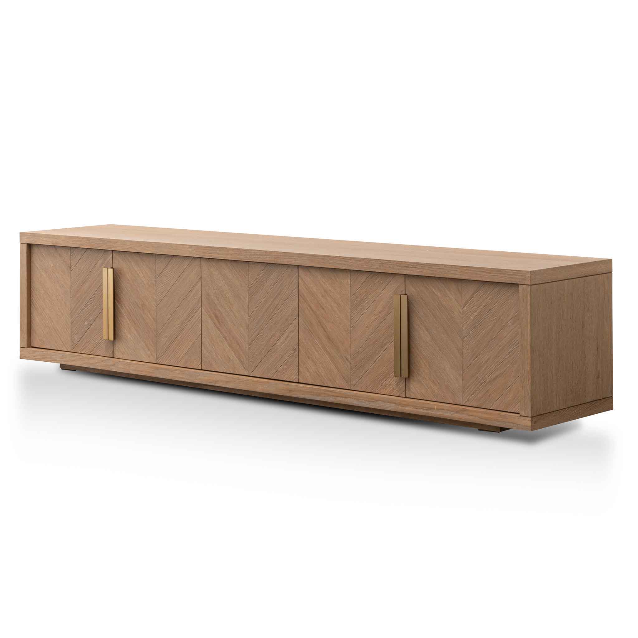 Miriam 2.23m Entertainment TV Unit - Dusty Oak with Gold Handle