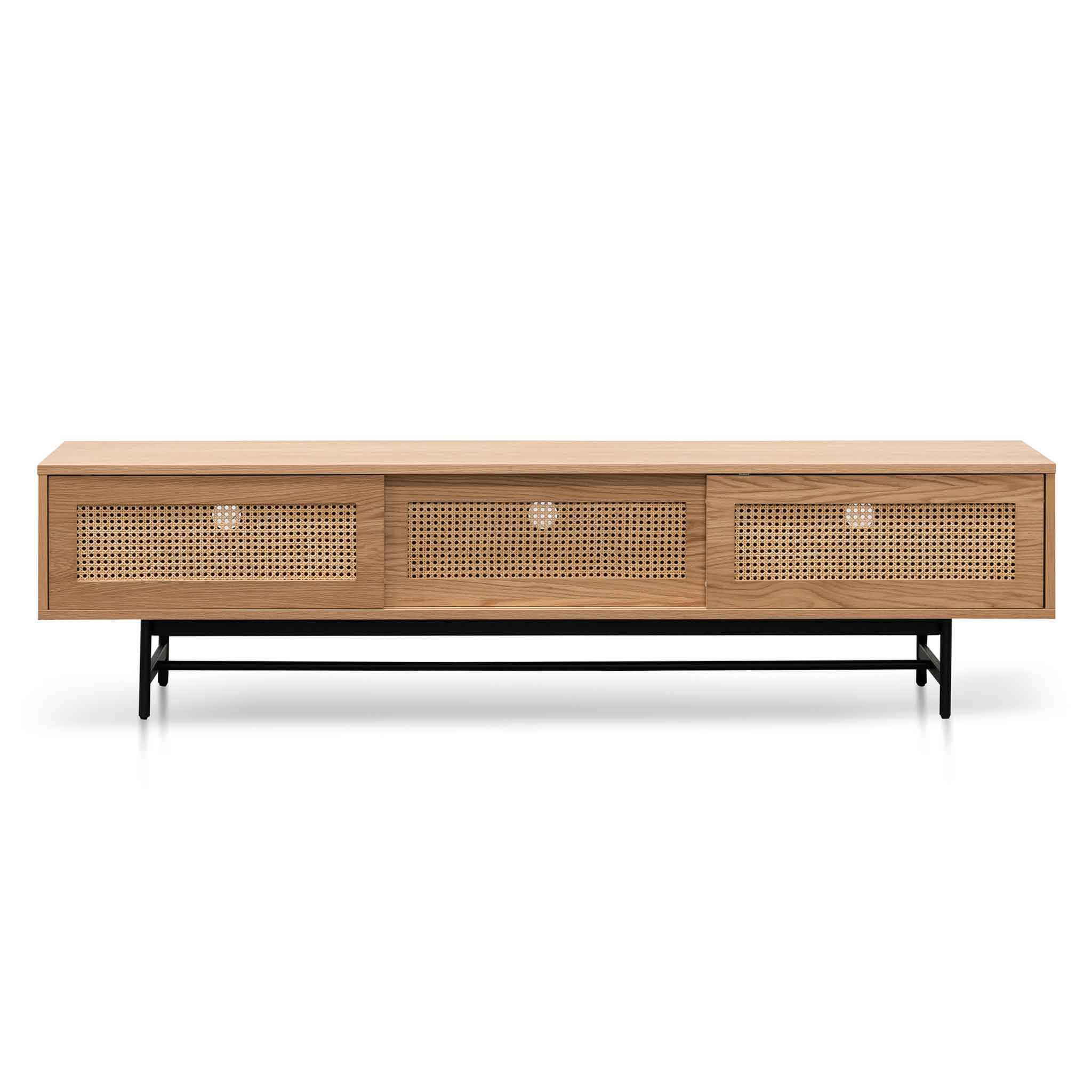 Debora Oak TV Entertainment Unit - Natural with Natural Rattan Doors