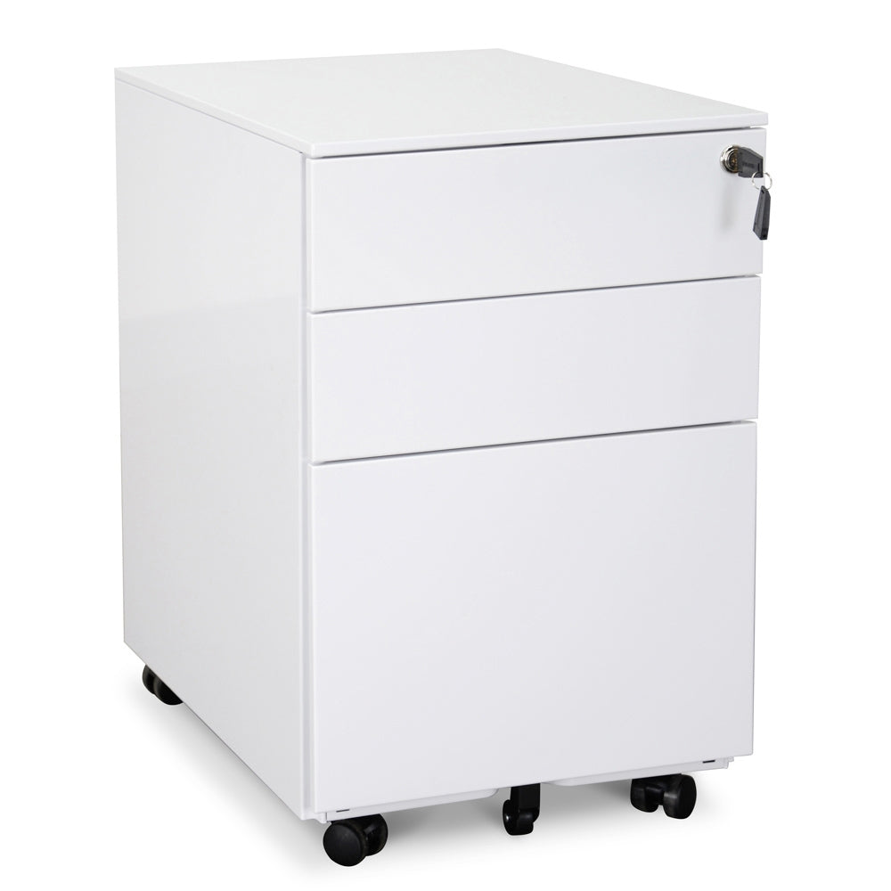 Russel 3 Drawers Mobile Pedestal - White